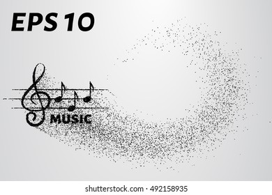 Treble clef and notes of the particle. Music logo made of small circles.