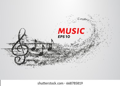 Treble clef and notes of the particle. Music logo made of small circles