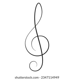 Treble clef on white background. Treble clef outline art. Musical notes. Continuous line drawing. Vector illustration. Treble clef icon.