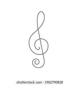  Treble clef on white background.Musical notes.Continuous line drawing.Vector illustration.