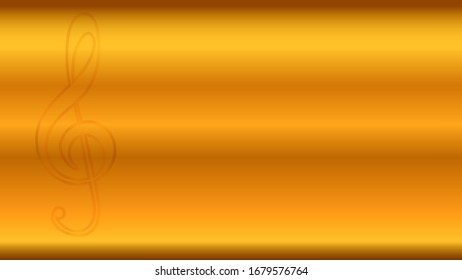 Treble clef on yellow golden background, precious metal, vector
