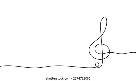 Treble clef of one continuous line drawn. Music key drawn in one line. Vector illustration.