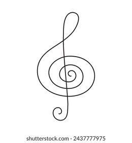 Treble clave de una línea de arte, dibujado a mano contorno contorno contorno contorno continuo. Amor concepto de composición de música, plantilla minimalista diseño de arte de melodía. Trazo editable. Ilustración de vector.