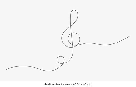 Treble clef one line drawning. Continuous Music note icon. Thin line of treble clef. Vector illustration