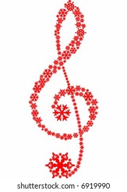 Treble clef with perfect snowflakes