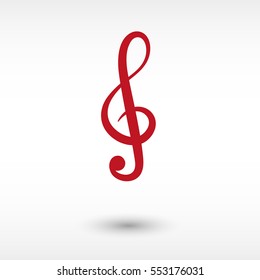 treble clef - red vector  icon with shadow