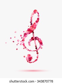 treble clef of rose petals. Romantic music symbol