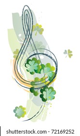 Treble clef and shamrock in watercolour style