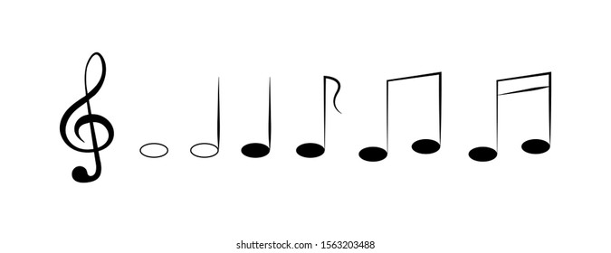 treble clef and sheet music set icons on white background
