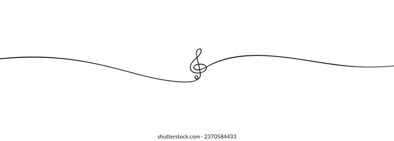 Treble clef sign continuous one line drawing, Minimalist linear illustration made of long thin single line, Music design element isolated on white background