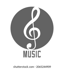 Treble clef sign, gray round icon for design on white background, vector illustration