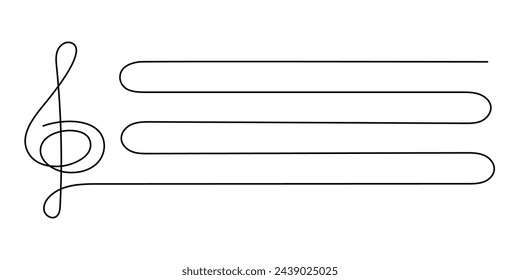Höhen-Klef-Stave eine Linie Kunst, Hand gezeichnete kontinuierliche Kontur Outline.Love Musik Komposition Konzept, minimalistische Vorlage Melodie Kunst Design.Editable Stroke.Isolated.Vector Illustration