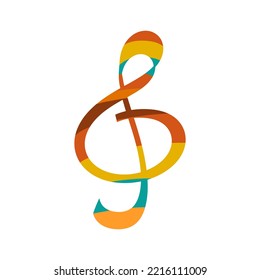 Treble clef in the style of the 70s. Vector illustration