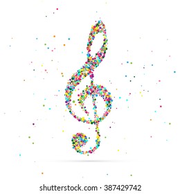 treble clef symbol consisting of colored particles