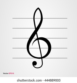 Treble clef vector icon with gray staff