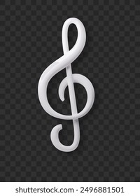 Treble clef vector icon isolated. Realistic white 3d vector