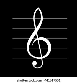 Treble clef vector icon, white on black background