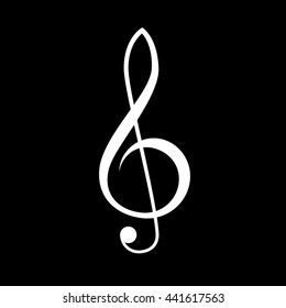 Treble clef vector icon, white on black background