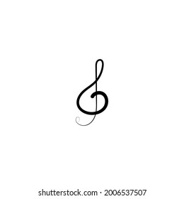 Treble clef, vector illustration. Musical symbol icon. Ink hand-drawn treble clef isolated on white. Logo design element. Calligraphic treble clef.