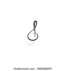 Treble clef, vector illustration. Musical symbol icon. Ink hand-drawn treble clef isolated on white. Logo design element. Calligraphic treble clef.