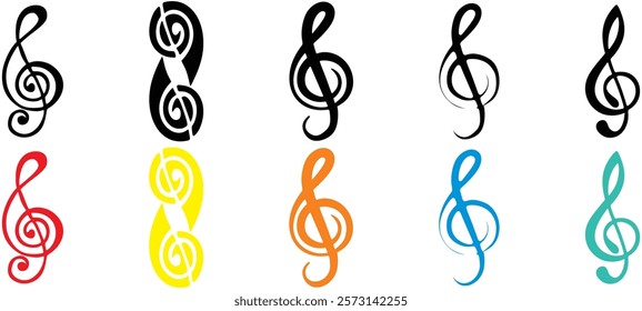 Treble clef, vector illustration. Musical symbol icon. Ink hand-drawn treble clef isolated on white. Logo design element. Calligraphic treble clef