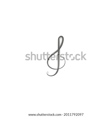 Treble clef, vector illustration. Musical symbol icon. Ink hand-drawn treble clef isolated on white. Logo design element. Calligraphic treble clef.