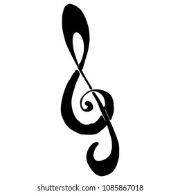 Treble clef. Vector illustration of treble clef. Sketch musical notes. Hand drawn treble clef.