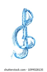treble clef in water isolated on white background
