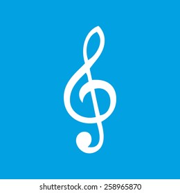 Treble clef web white icon isolated on a blue background. Vector symbol