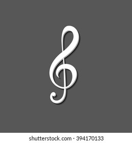 treble clef - white vector icon  with shadow