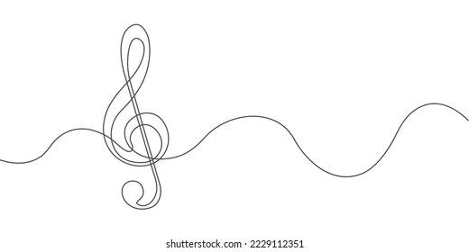 Treble clef.Musical notes on white background.Musical concept.Continuous line drawing.Vector illustration.