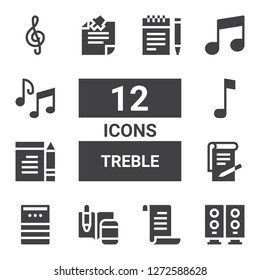 treble icon set. Collection of 12 filled treble icons included Woofer, Note, Notes, Musical note, Music notes