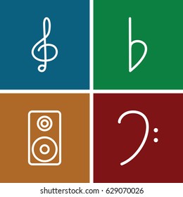 Treble icons set. set of 4 treble outline icons such as treble clef, bass clef, bemol