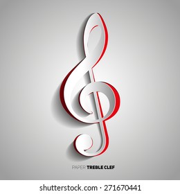 Treble Note symbol in papercut style on white background. vector illustration