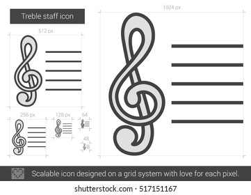 Treble staff vector line icon isolated on white background. Treble staff line icon for infographic, website or app. Scalable icon designed on a grid system.