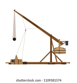 Trebuchet castle catapult vector war medieval siege illustration weapon wood ancient sling shot icon historical 
