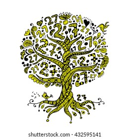 Tree 27 with roots, zentangle for your design.  Vector illustration