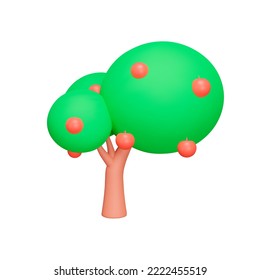 Tree 3d icon. tree with apple fruit. Isolated object on transparent background