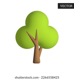 Tree 3d icon. Green tree in cartoon style. Design element. Vector illustration.