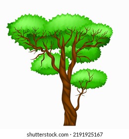 Tree With A 3d Styled Trunk Isolated On A White Background Suitable For Animation Designs,illustration Templates And Complementary Objects.