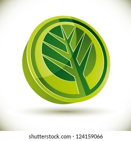 Tree 3d vector round icon isolated on white background.