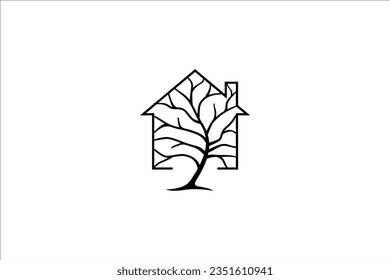 tree abstract logo design illustration with house combination