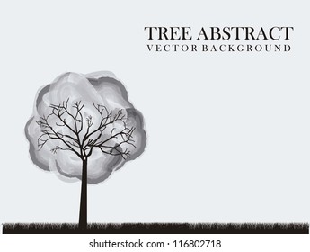 tree abstract over silhouette grass background. vector illustration
