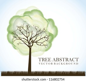 tree abstract over silhouette grass background. vector illustration