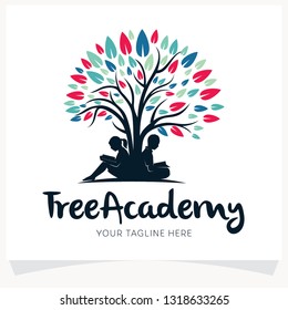 Tree Academy Kids Reading Logo Design Template Inspiration