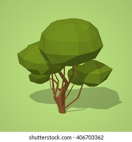 Tree against the green background. 3D lowpoly isometric vector illustration