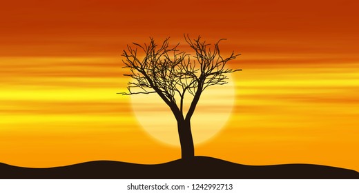 Tree against the setting sun, vector illustration, EPS10