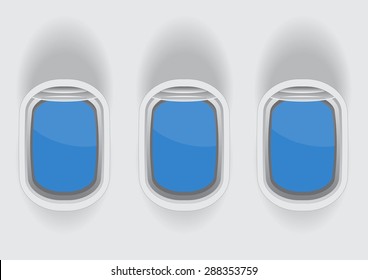 tree airplane windows with blank glass space for your text vector illustrations