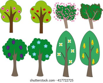 tree apple, cherry, pear, plum, vector illustration