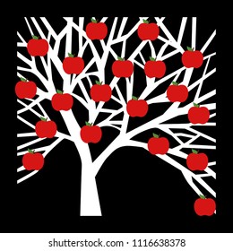 Tree apple icon on black background


